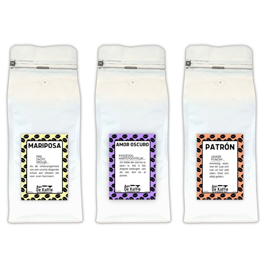 AanDeKoffie koffiebonen proefpakket 3x500gr